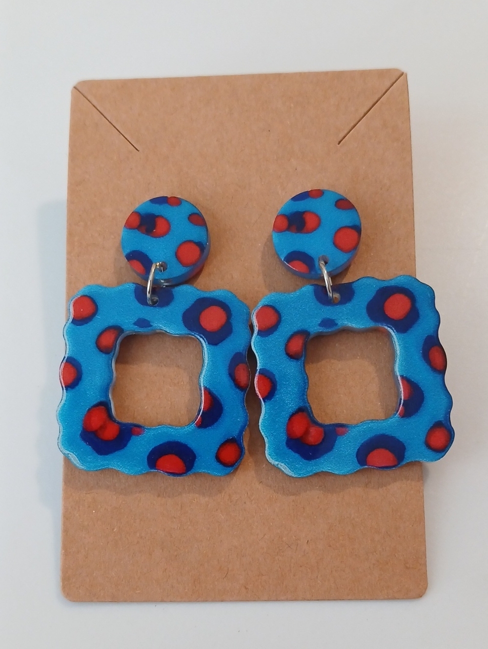 Blue & Red Polka Dot Statement Earrings
